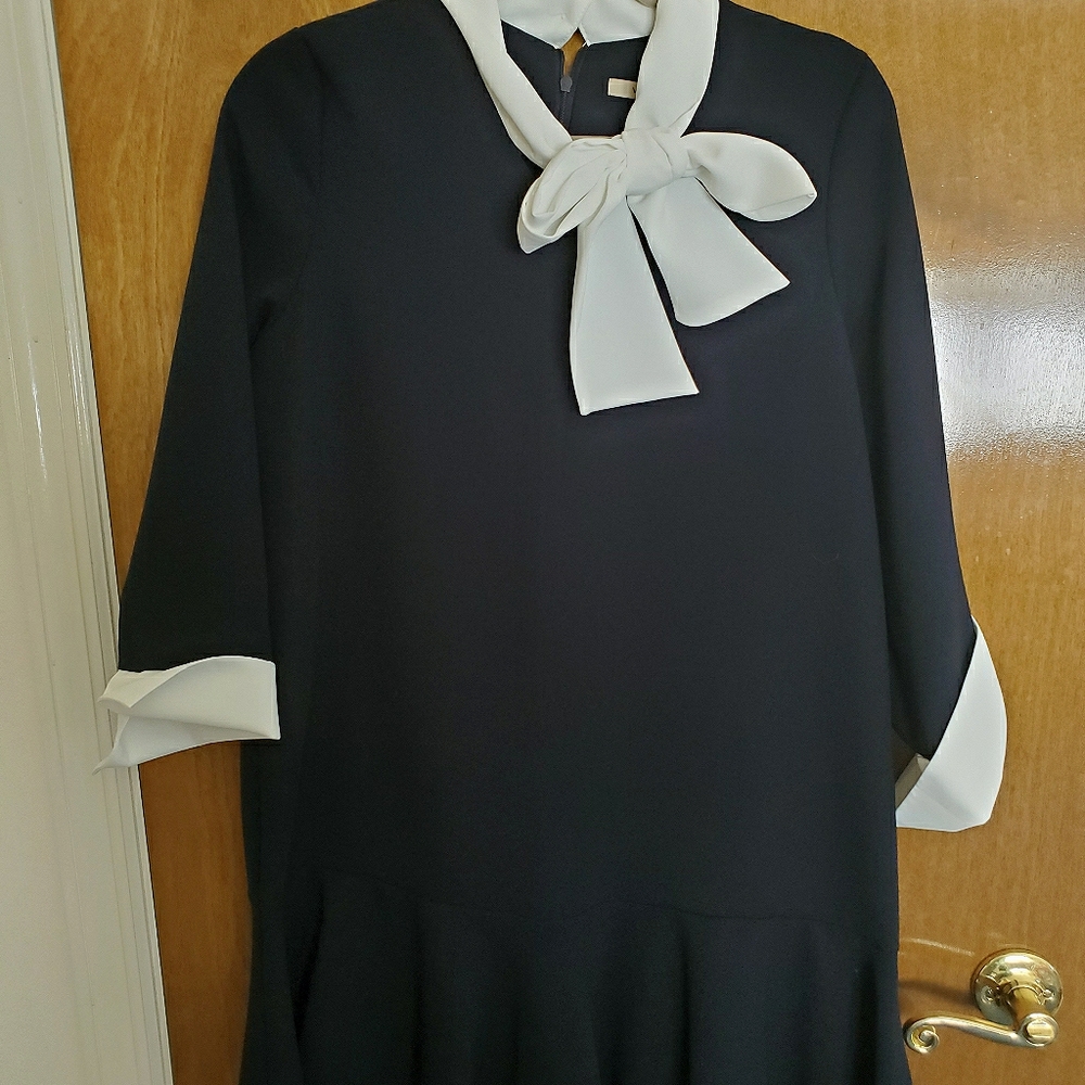 NWT Korean Black Dress With Tie Neck